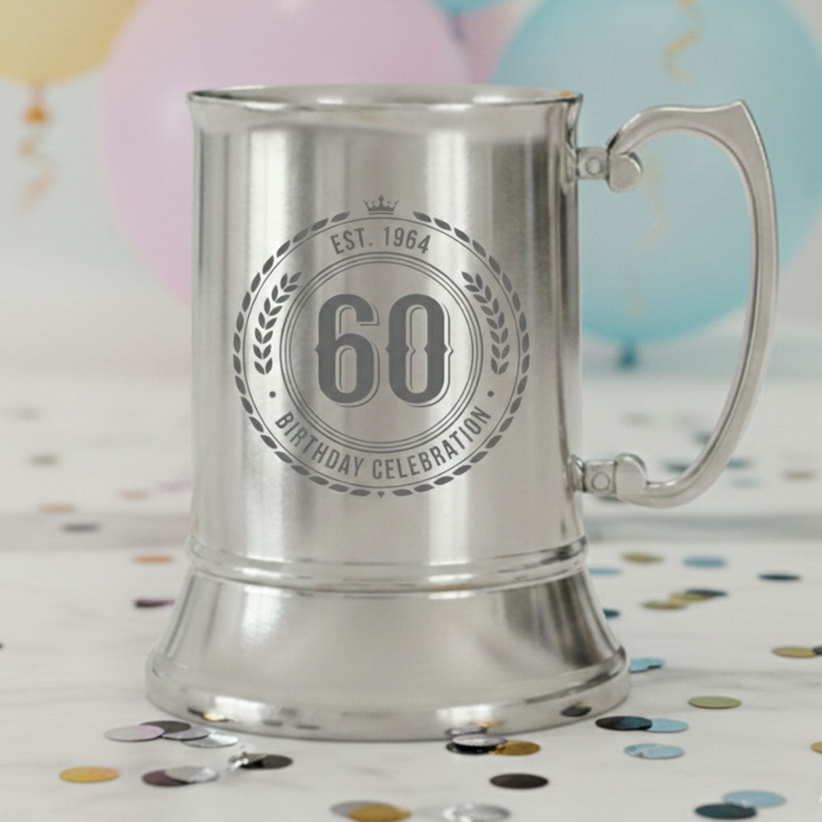 Personalised Steel Tankard – 450ml Brushed Silver Beer Mug