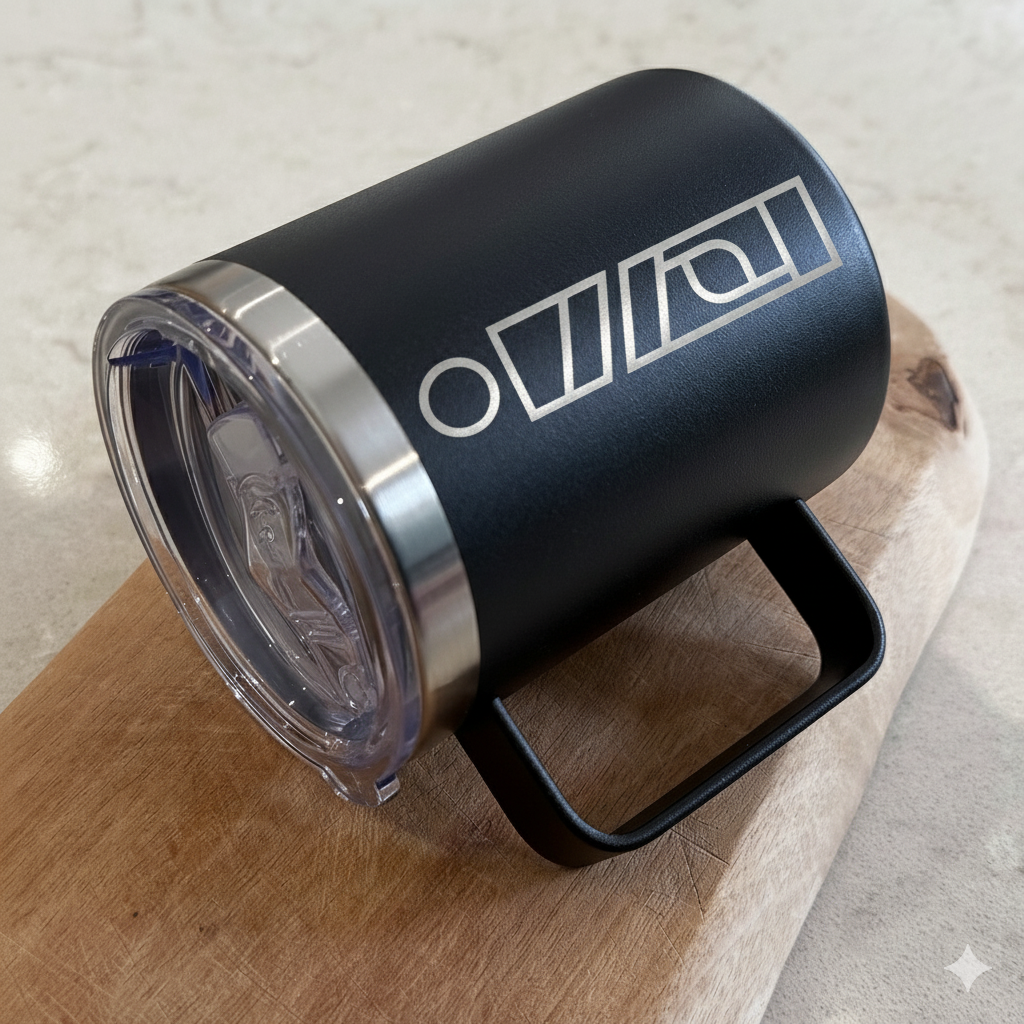 Stainless Steel Handled Lidded Mug - 355ml