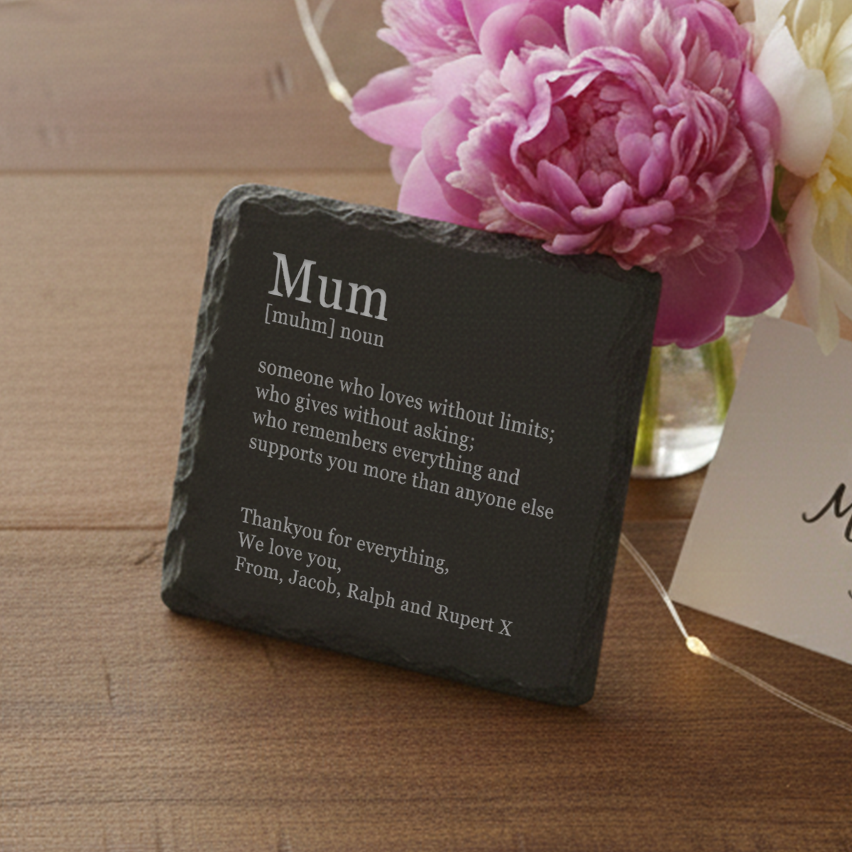 Personalised Mother’s Day Slate Coaster / Plaque – Engraved “Mum” Noun Keepsake
