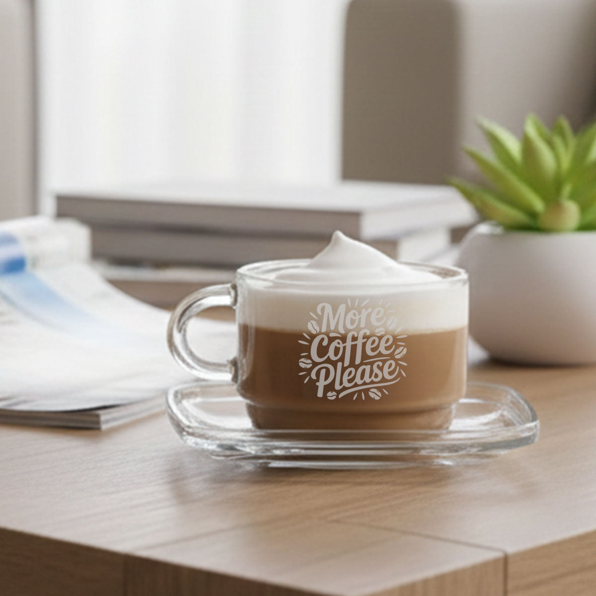 Contemporary Glass Coffee Cup and Saucer 270ml