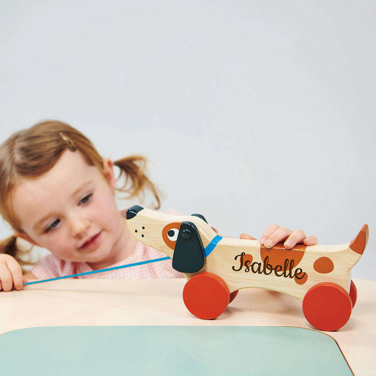 Mentari  Personalised Pull Along Puppy - Dog on Wheels - Plastic Free Toy