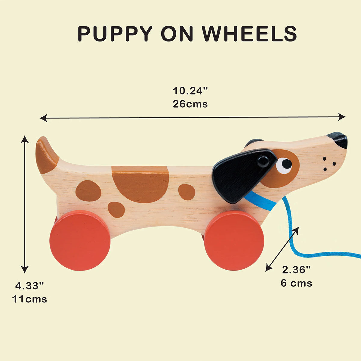 Mentari  Personalised Pull Along Puppy - Dog on Wheels - Plastic Free Toy