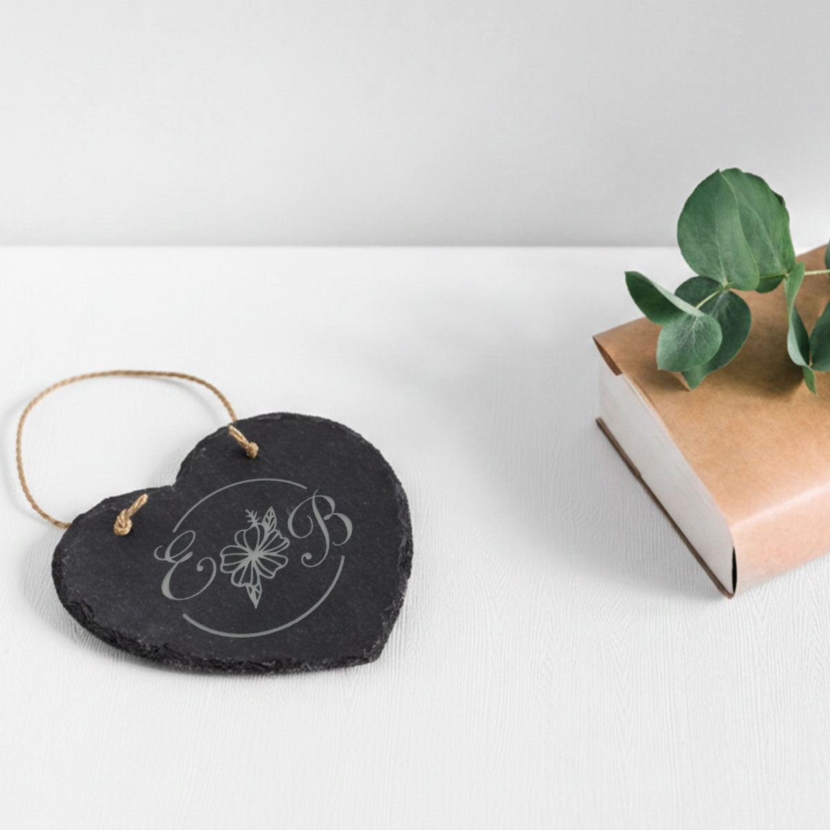 Natural Slate Heart Shape Sign With Rope