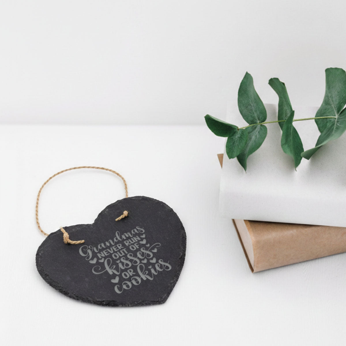 Natural Slate Heart Shape Sign With Rope