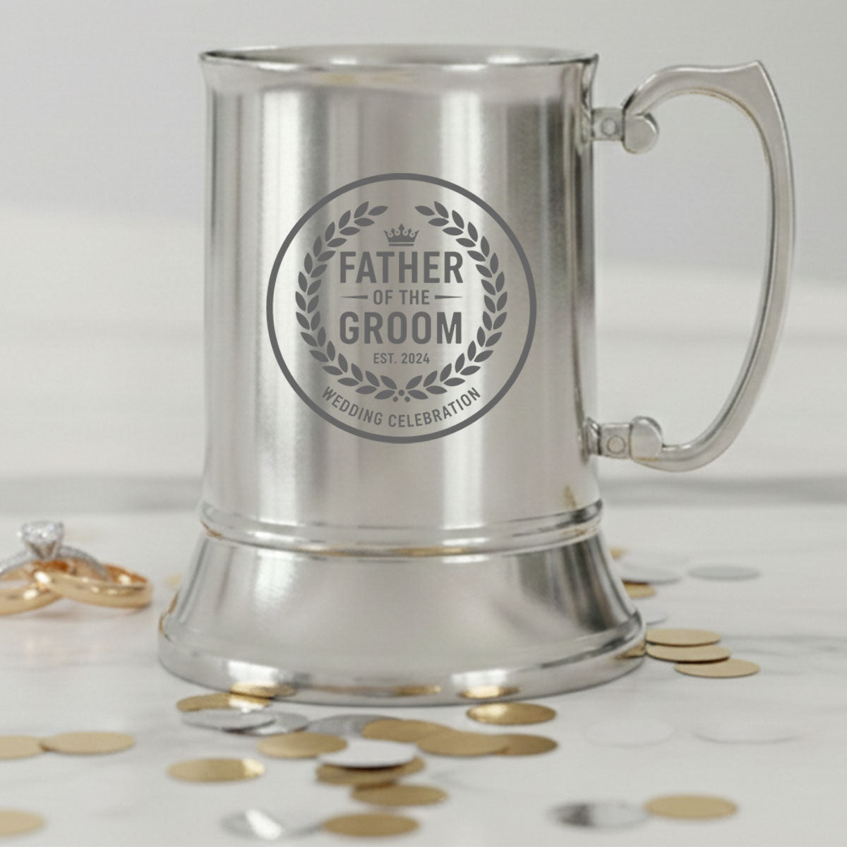 Personalised Steel Tankard – 450ml Brushed Silver Beer Mug