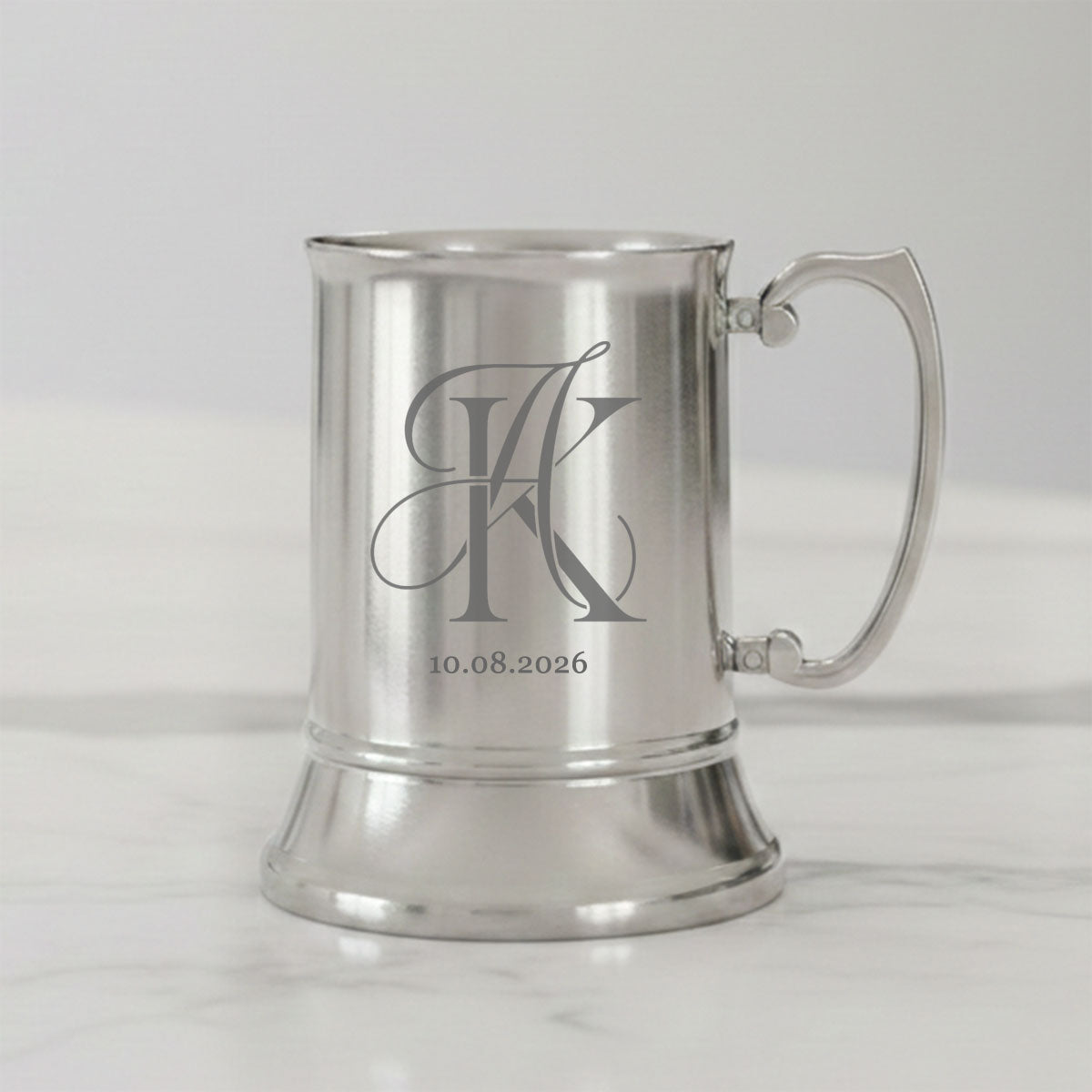 Personalised Steel Tankard – 450ml Brushed Silver Beer Mug