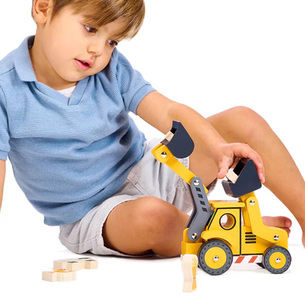 Personalised Wooden Digger - Movable Parts - Construction Toy