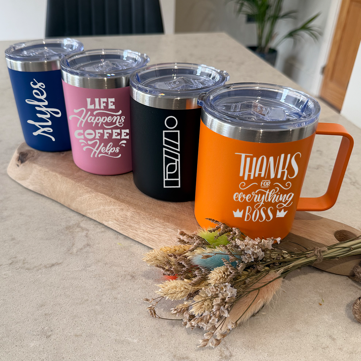 Stainless Steel Handled Lidded Mug - 355ml