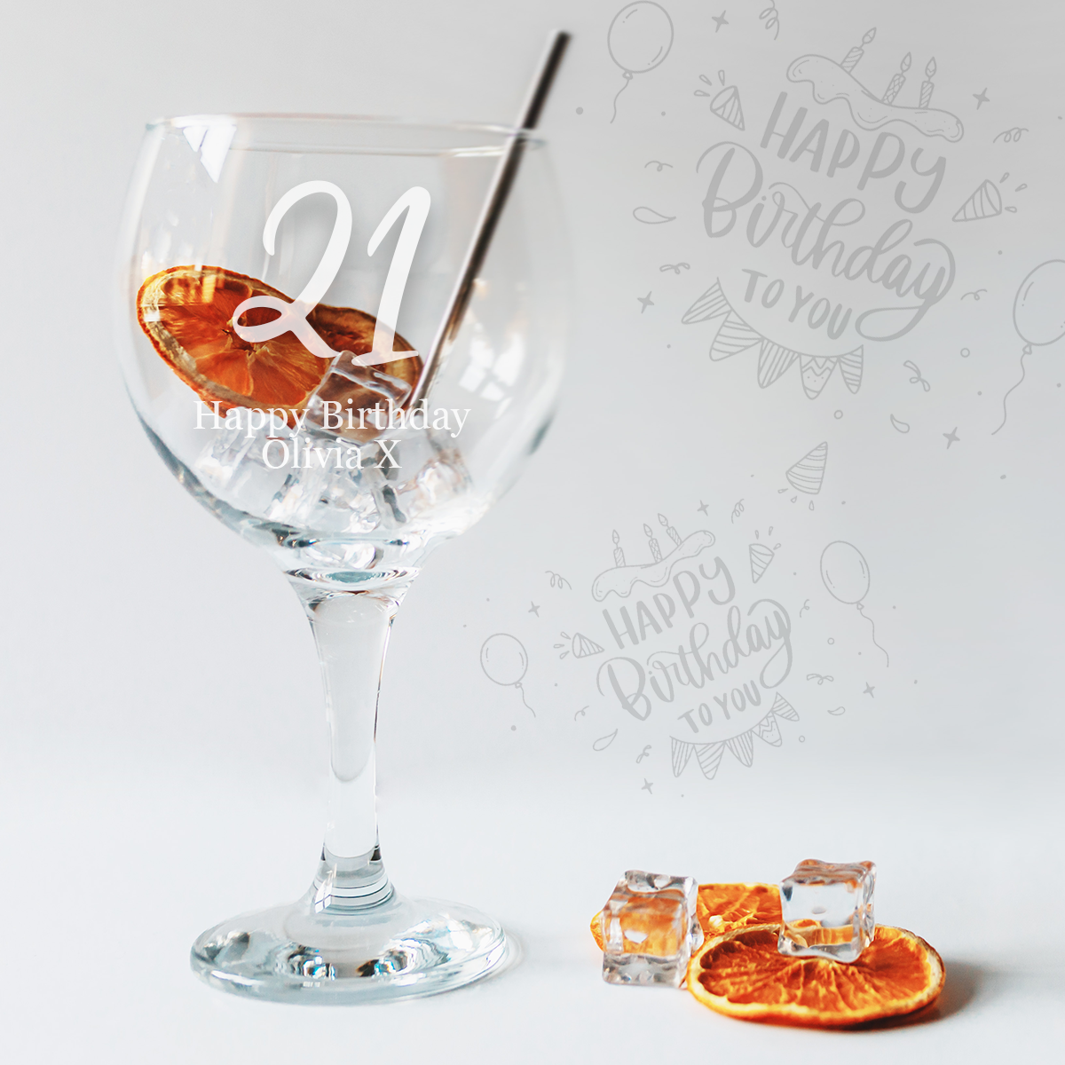 personalised 21st gin balloon glass gift boxed engraved gift