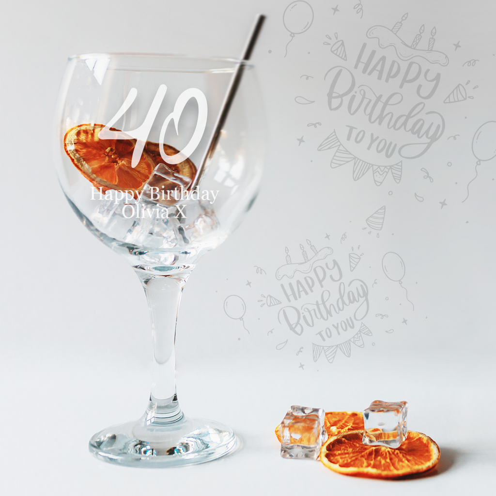 Personalised 40th Birthday Gin Balloon Glass | 40th Gin Glass