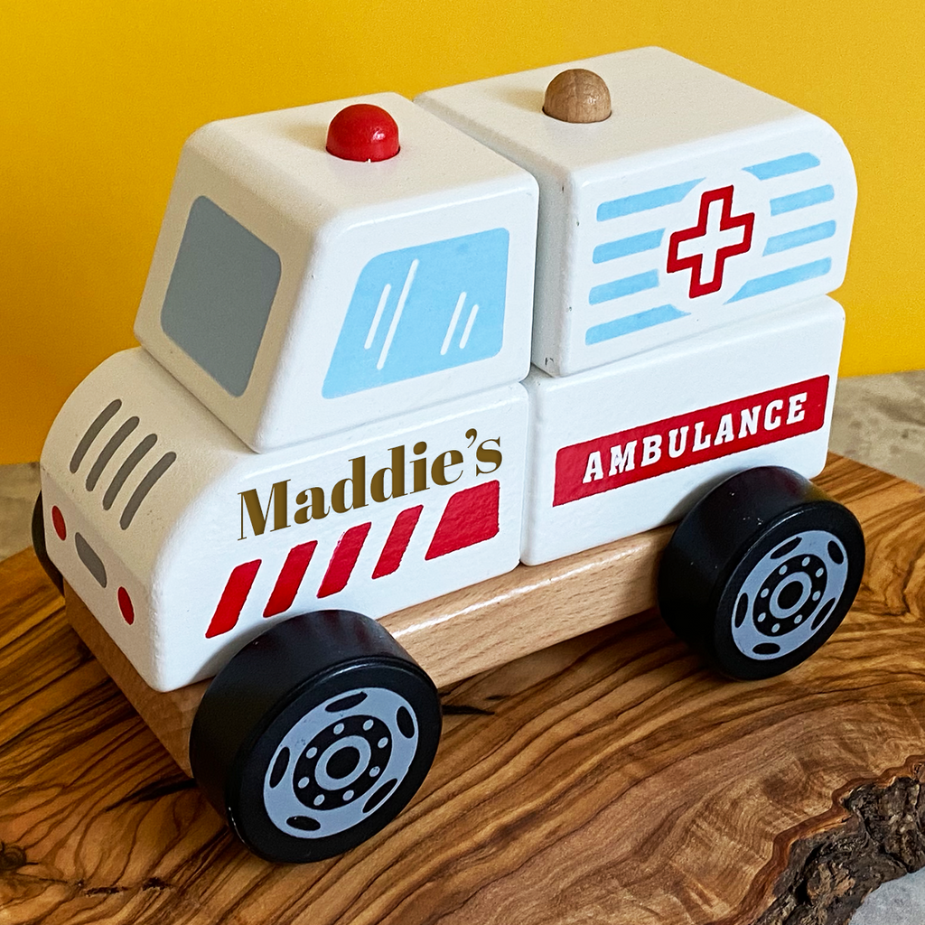 Wooden top ambulance toy