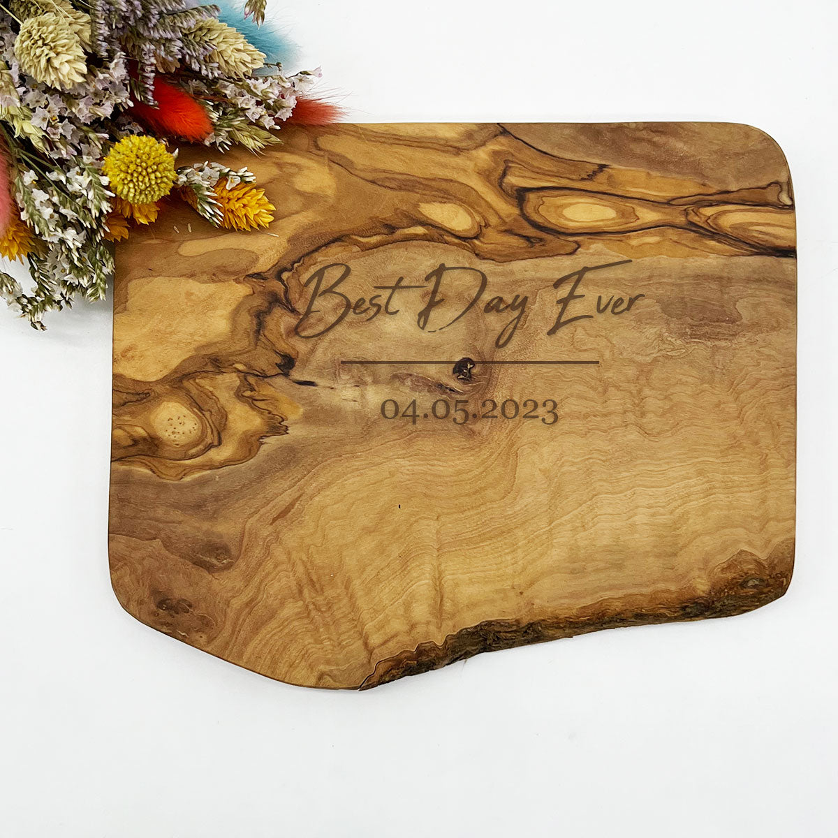 Best Day Ever Special Date Engraved Olive Wood Board | Wedding Engagement Anniversary Romantic Gift for Couples