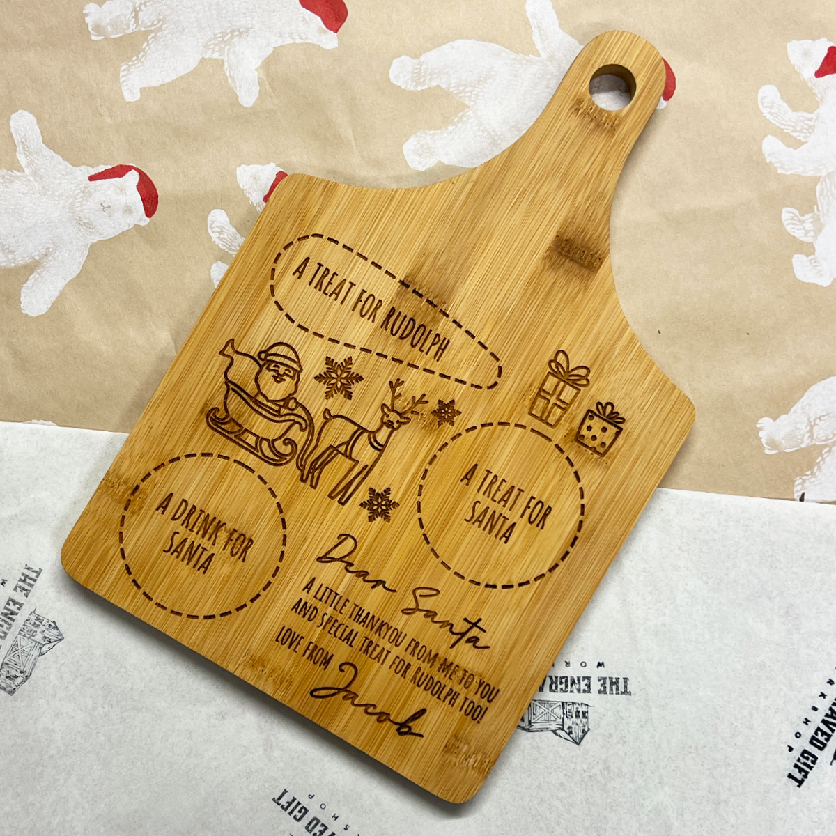 Personalised Santa Board Christmas Eve Personalised Bamboo Treat Plate | Bamboo Board