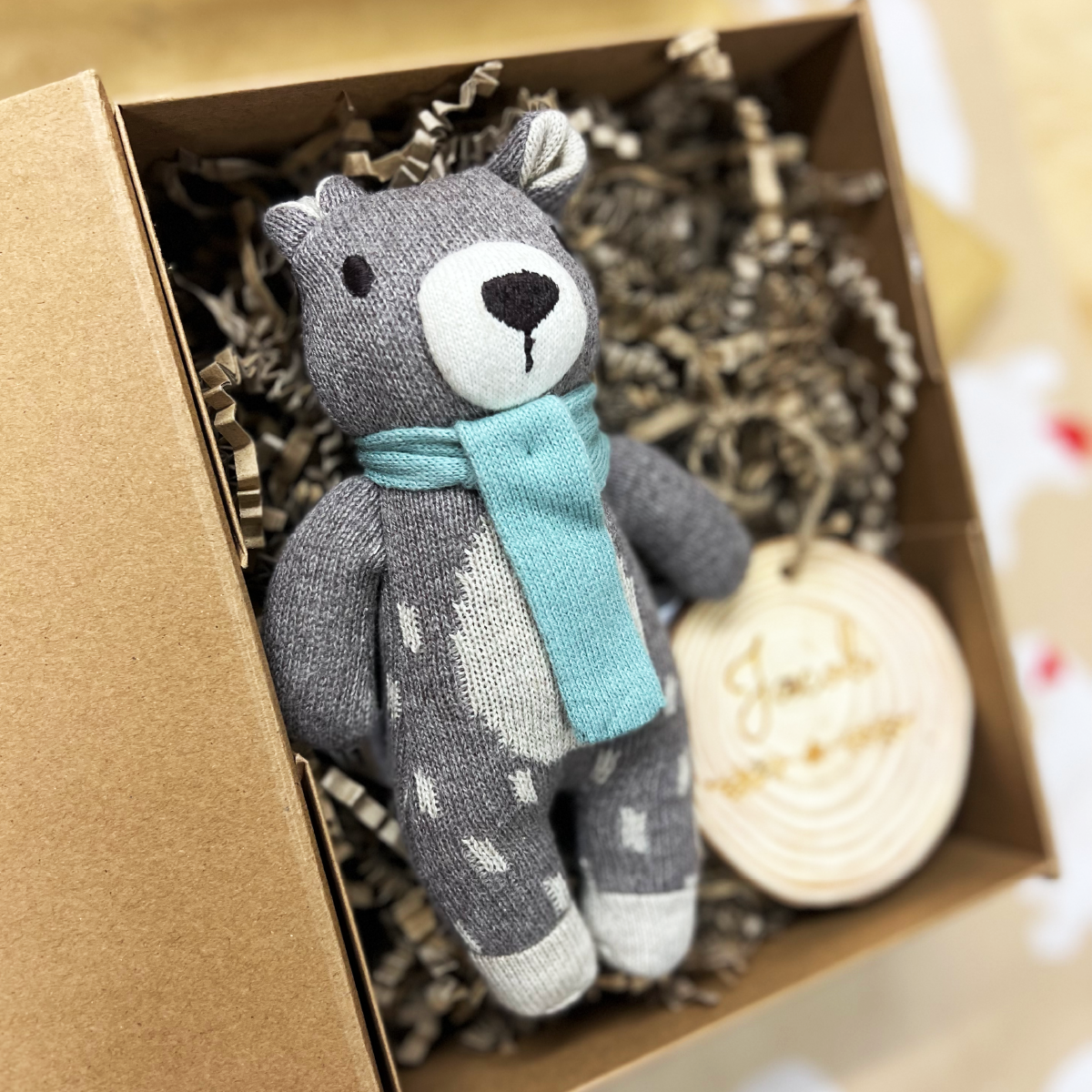 Personalised Knitted Bear Toy Gift Box Christmas Tenderleaf Toys | Soft Toys