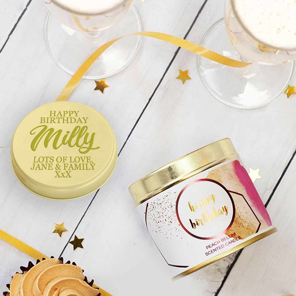 Personalised Happy Birthday Scented Tin Candle Engraved Gift | Candle Holder 