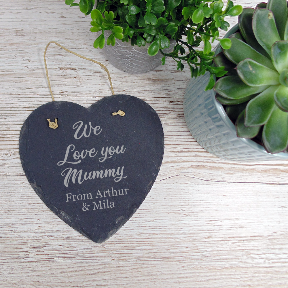 Personalised Natural Heart Shaped Slate Sign With Rope | Sign 