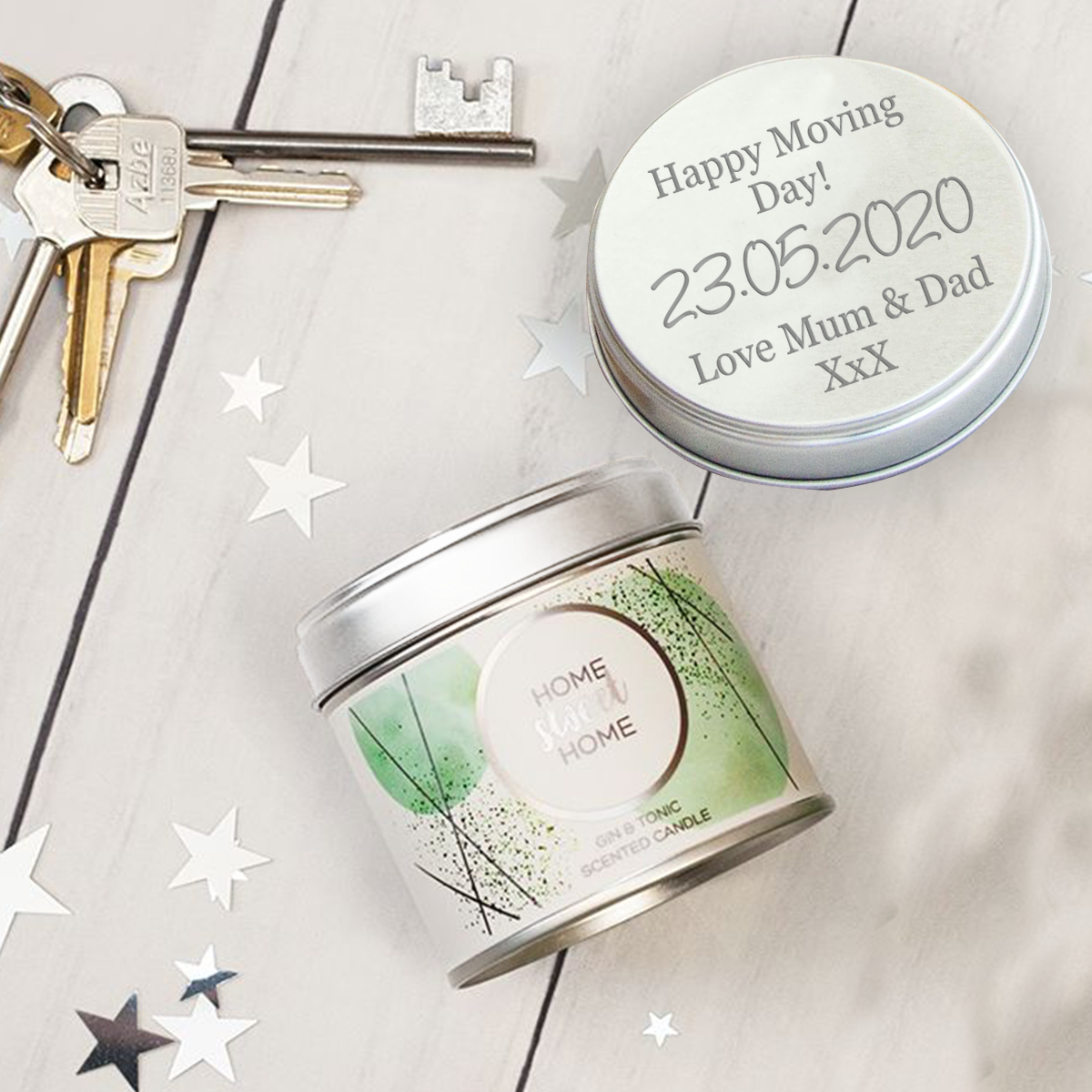 Personalised Home Sweet Home Scented Tin Candle House Warming New Home Gift | Candle Holder 
