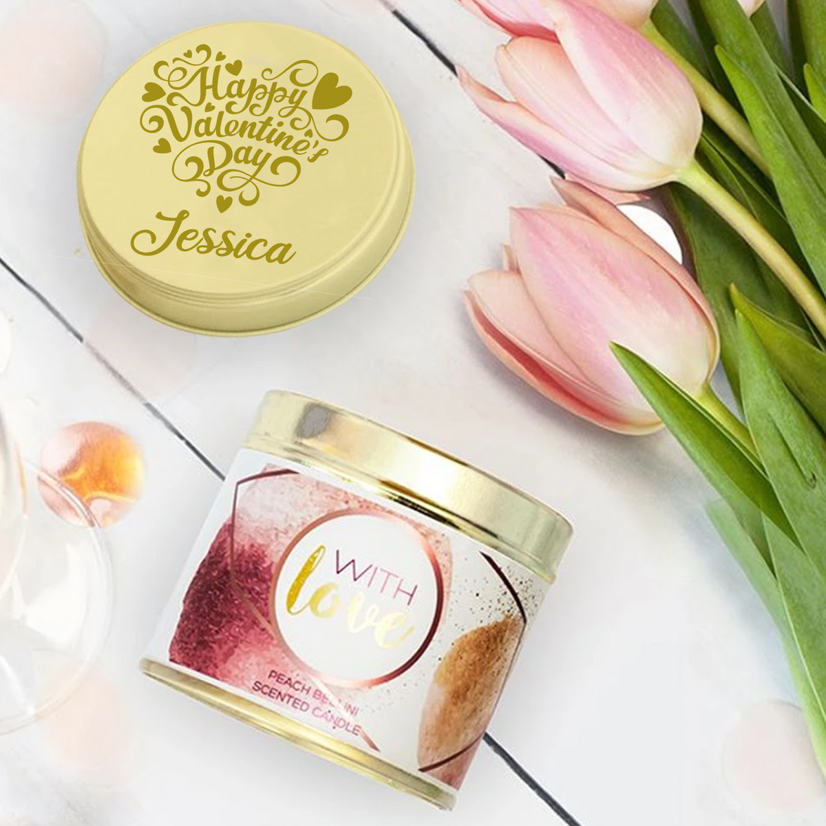 Personalised With Love Scented Tin Candle Engraved Gift | Candle Holder 