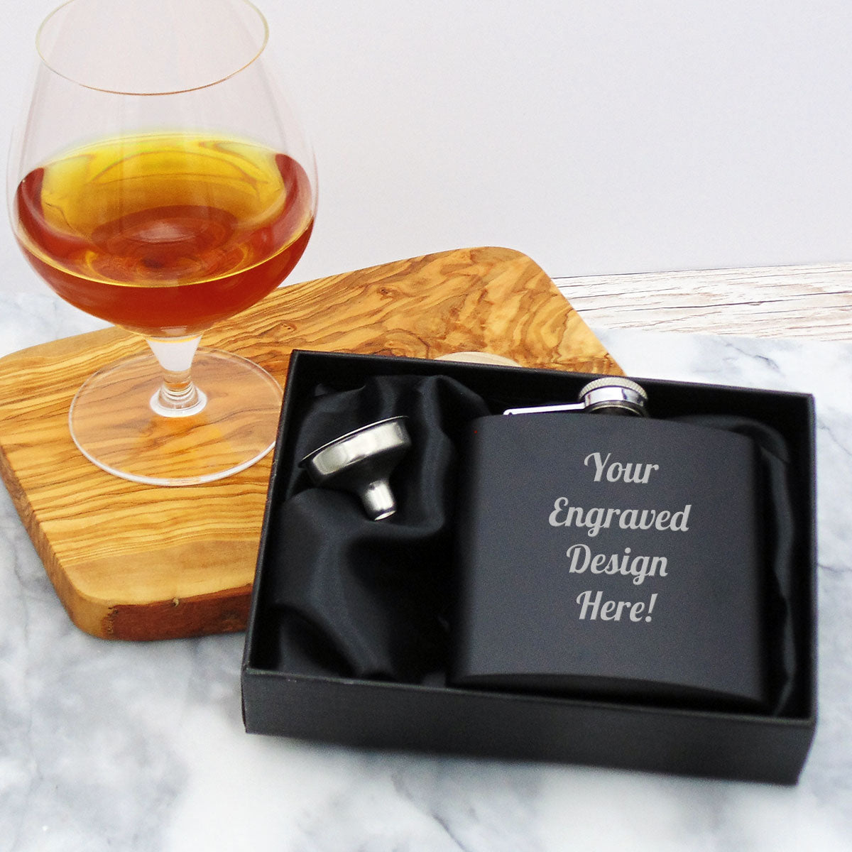 Engraved Matt Black Stainless Steel 6Oz Hip Flask With Gift Box | Hip Flask 