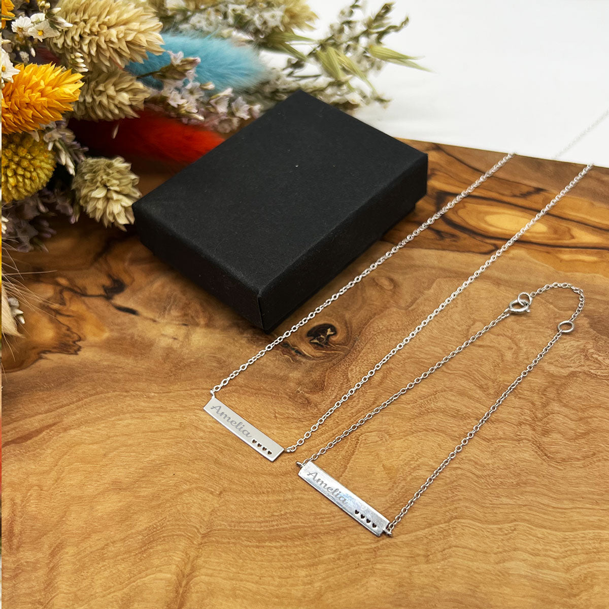 Sterling Silver Bar Necklace With Heart Detail The Engraved Gift