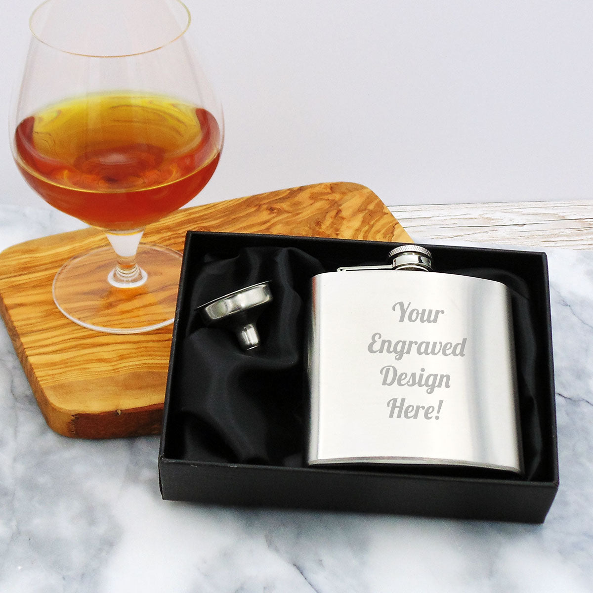 Engraved Silver Stainless Steel 6Oz Hip Flask With Gift Box | Hip Flask 